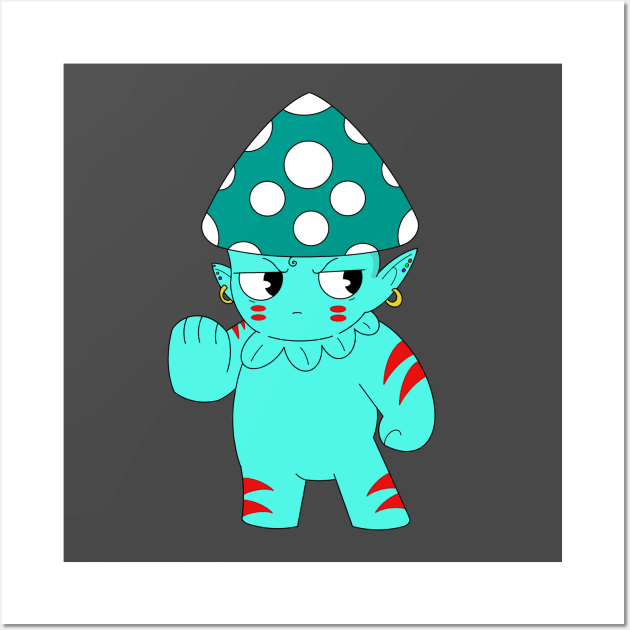 Cyan Mushroom Warrior Wall Art by garciajey